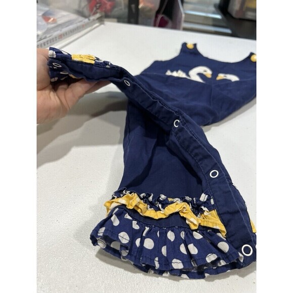Lil Cactus Heart Swans Navy Blue Romper with Yellow Ruffles Unisex Infants 6-12 - Picture 4 of 7